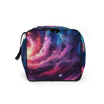 Front View of "Growth Mindset" Duffle Bag with Colorful Galaxy Design – Perfect Gym Bag for Fitness Enthusiasts Featuring Inspirational Quotes, Stunning Artistic Graphics, and Spacious Compartments for All Your Workout Essentials