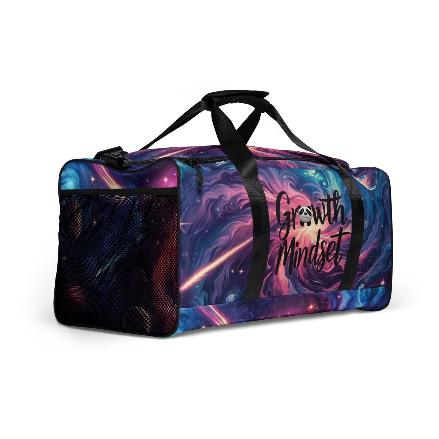 Introducing the "Growth Mindset" Duffle Bag with a stunning cosmic design. This versatile bag is perfect for gym sessions, weekend getaways, and everyday use. Featuring durable material, adjustable straps, and spacious compartments, it ensures convenience and style for all your adventures. The unique galaxy print inspires a mindset of growth and exploration, making it an ideal companion for those who aim high. Embrace your journey with the "Growth Mindset" Duffle Bag.