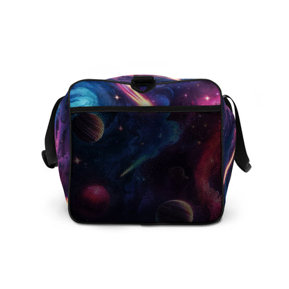 Back View of "Growth Mindset" Duffle Bag with Colorful Galaxy Design and Mesh Pocket – Ideal Gym Bag for Fitness Enthusiasts Featuring Inspirational Quotes, Unique Artistic Graphics, and Practical Storage Solutions for an Active Lifestyle