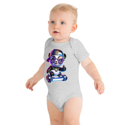 Adorable Hipster Panda Baby Onesie - Cute Cartoon Panda on Hoverboard | Infant Bodysuit