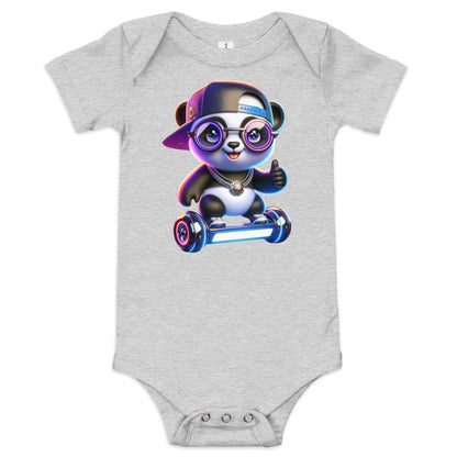 Adorable Hipster Panda Baby Onesie - Cute Cartoon Panda on Hoverboard | Infant Bodysuit