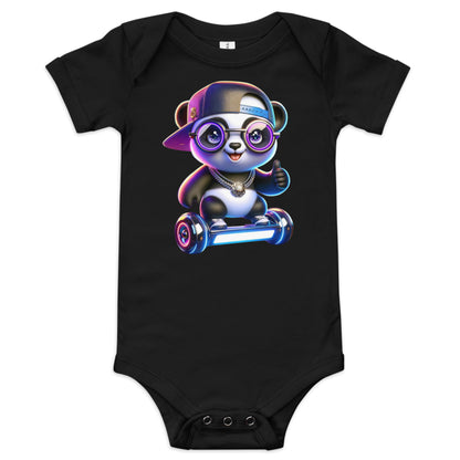 Adorable Hipster Panda Baby Onesie - Cute Cartoon Panda on Hoverboard | Infant Bodysuit