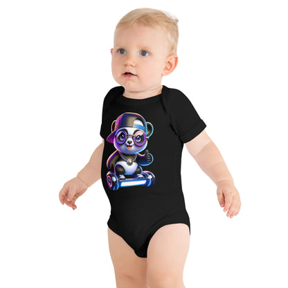 Adorable Hipster Panda Baby Onesie - Cute Cartoon Panda on Hoverboard | Infant Bodysuit