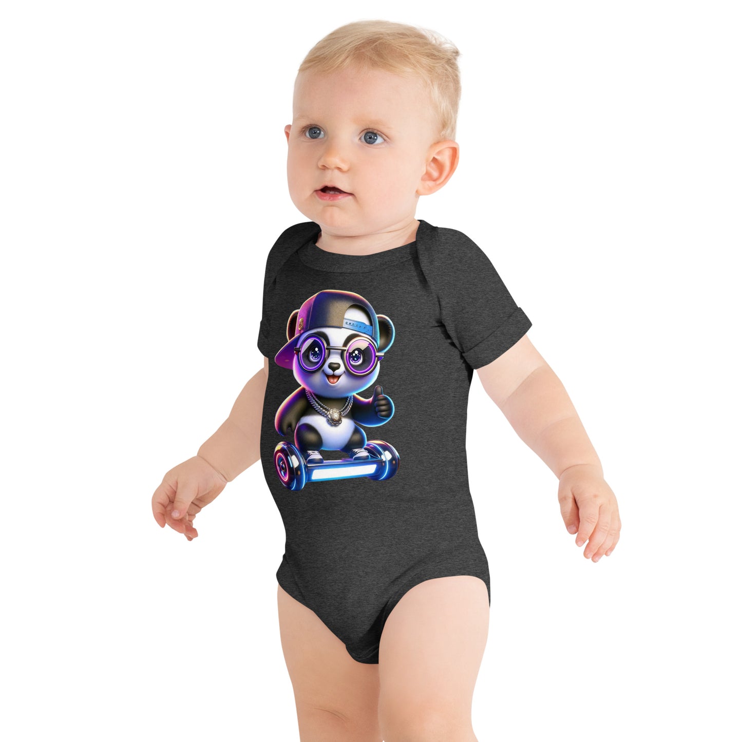 Adorable Hipster Panda Baby Onesie - Cute Cartoon Panda on Hoverboard | Infant Bodysuit