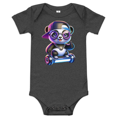 Adorable Hipster Panda Baby Onesie - Cute Cartoon Panda on Hoverboard | Infant Bodysuit