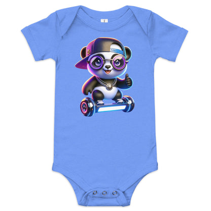 Adorable Hipster Panda Baby Onesie - Cute Cartoon Panda on Hoverboard | Infant Bodysuit