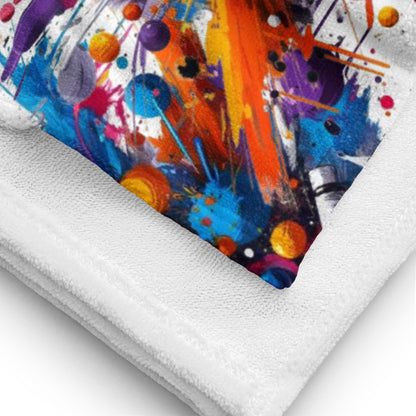 Close-Up of a Colorful Beach Towel with Vibrant Abstract Design on Soft Fabric – Showcasing Artistic and High-Quality Beach Accessories with Bright, Bold Graphics and Comfortable Texture