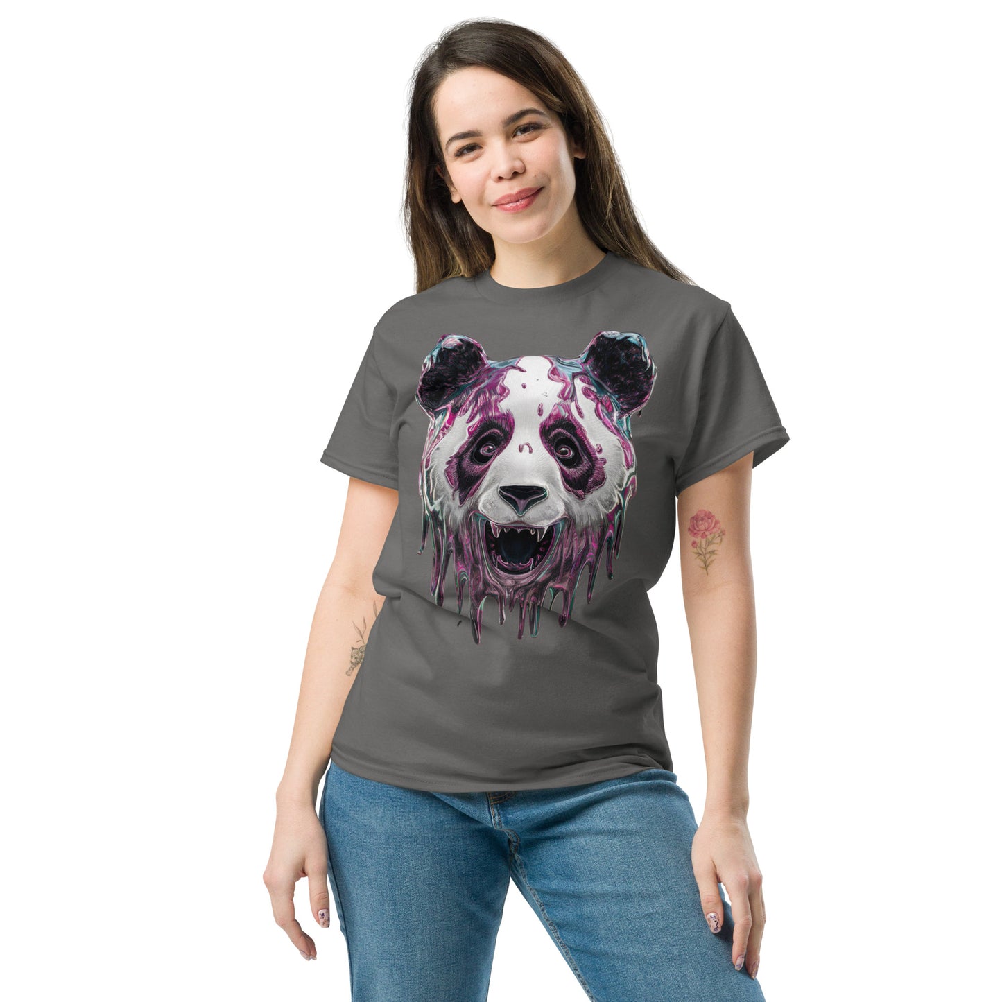 Trippy Melting Panda Face Graphic Tee