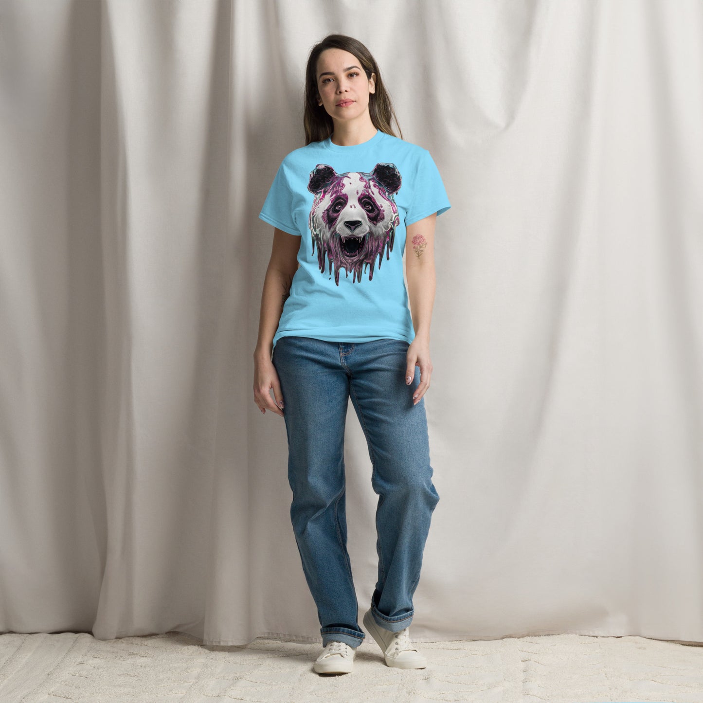 Trippy Melting Panda Face Graphic Tee