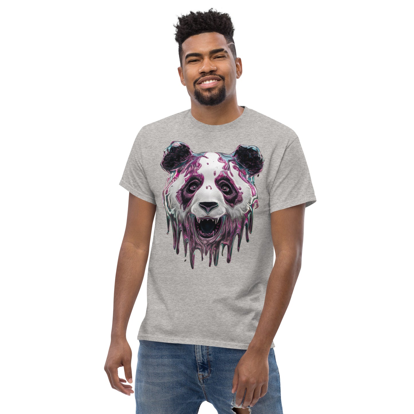 Trippy Melting Panda Face Graphic Tee