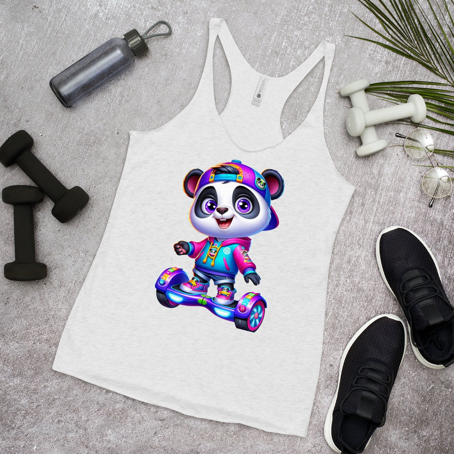 Women's Purpose the Panda Hoverboard Racerback Tank Top - Fun Mission 11 Apparel