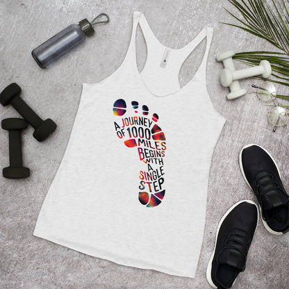 Women's 'Journey of a Thousand Miles' Racerback Tank Top - Inspirational Mission 11 Apparel