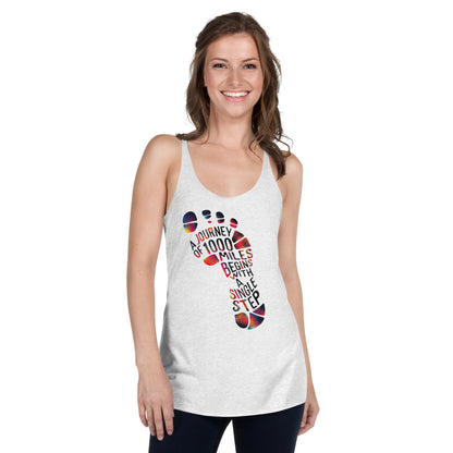 Women's 'Journey of a Thousand Miles' Racerback Tank Top - Inspirational Mission 11 Apparel