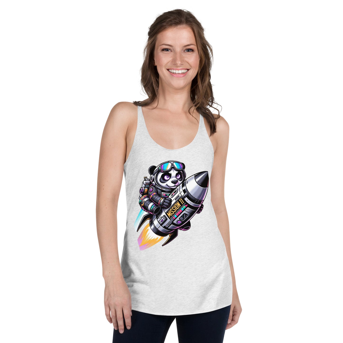 Women's Racerback Tank Top - Purpose the Panda Rocket - Mission 11