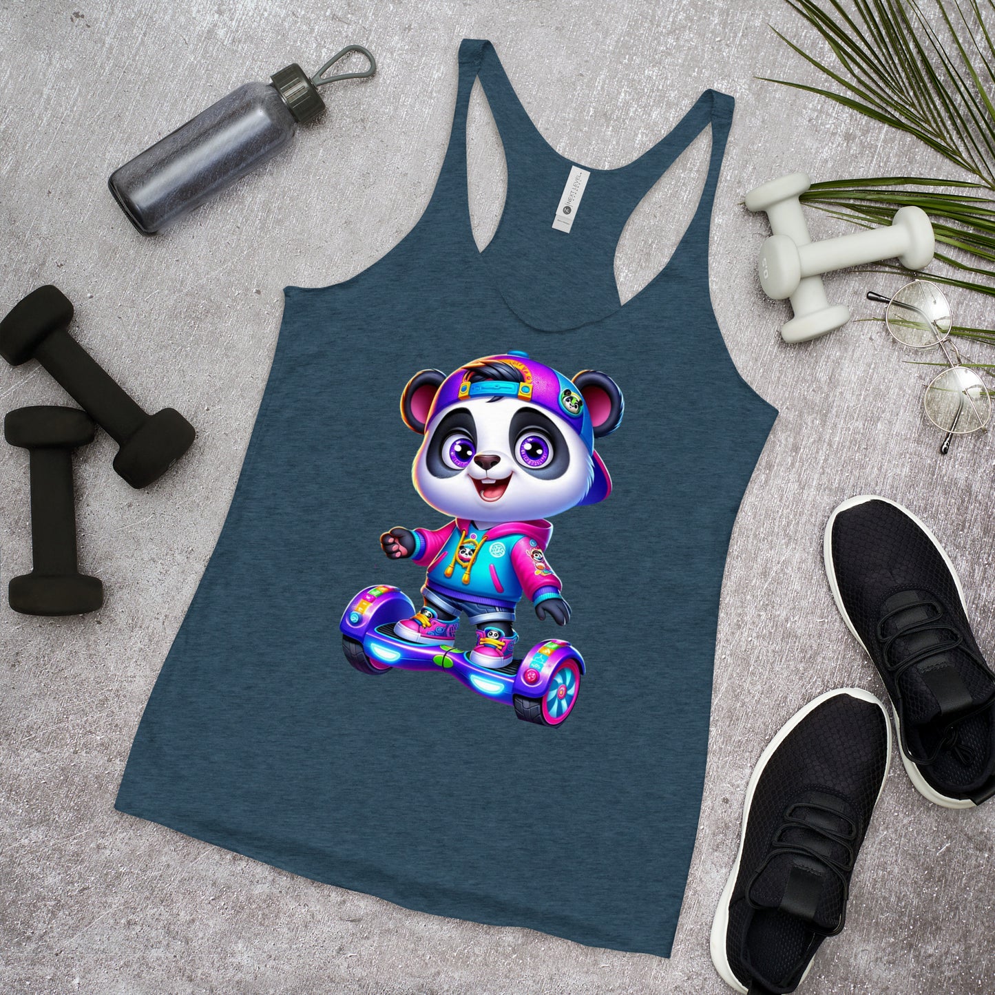 Women's Purpose the Panda Hoverboard Racerback Tank Top - Fun Mission 11 Apparel