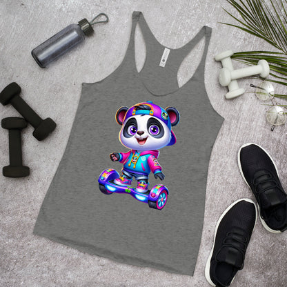 Women's Purpose the Panda Hoverboard Racerback Tank Top - Fun Mission 11 Apparel