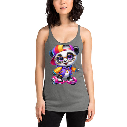 Women's Purpose the Panda Hoverboard Racerback Tank Top - Vibrant Mission 11 Apparel