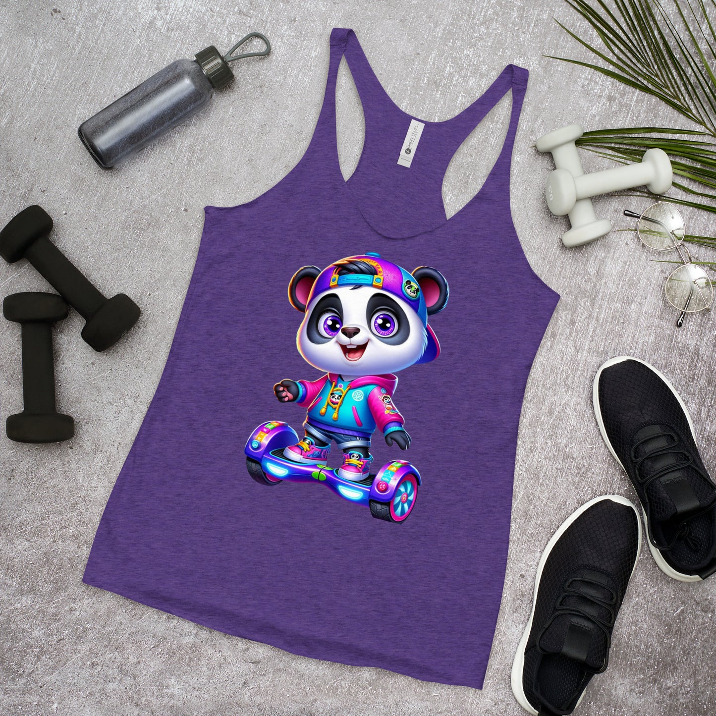 Women's Purpose the Panda Hoverboard Racerback Tank Top - Fun Mission 11 Apparel