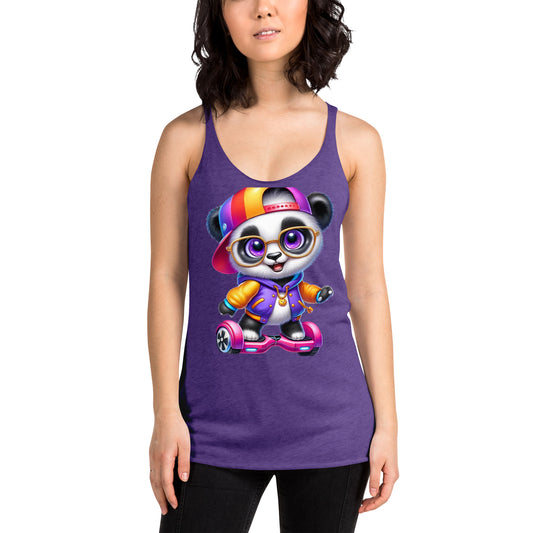 Women's Purpose the Panda Hoverboard Racerback Tank Top - Vibrant Mission 11 Apparel