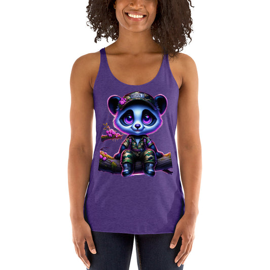 Women's Racerback Tank Top - Purpose the Panda in Nature - Mission 11