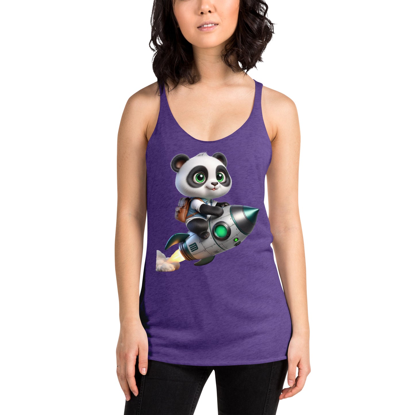 Women's Racerback Tank Top - Purpose the Panda Rocket Ride - Mission 11