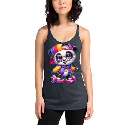 Women's Purpose the Panda Hoverboard Racerback Tank Top - Vibrant Mission 11 Apparel