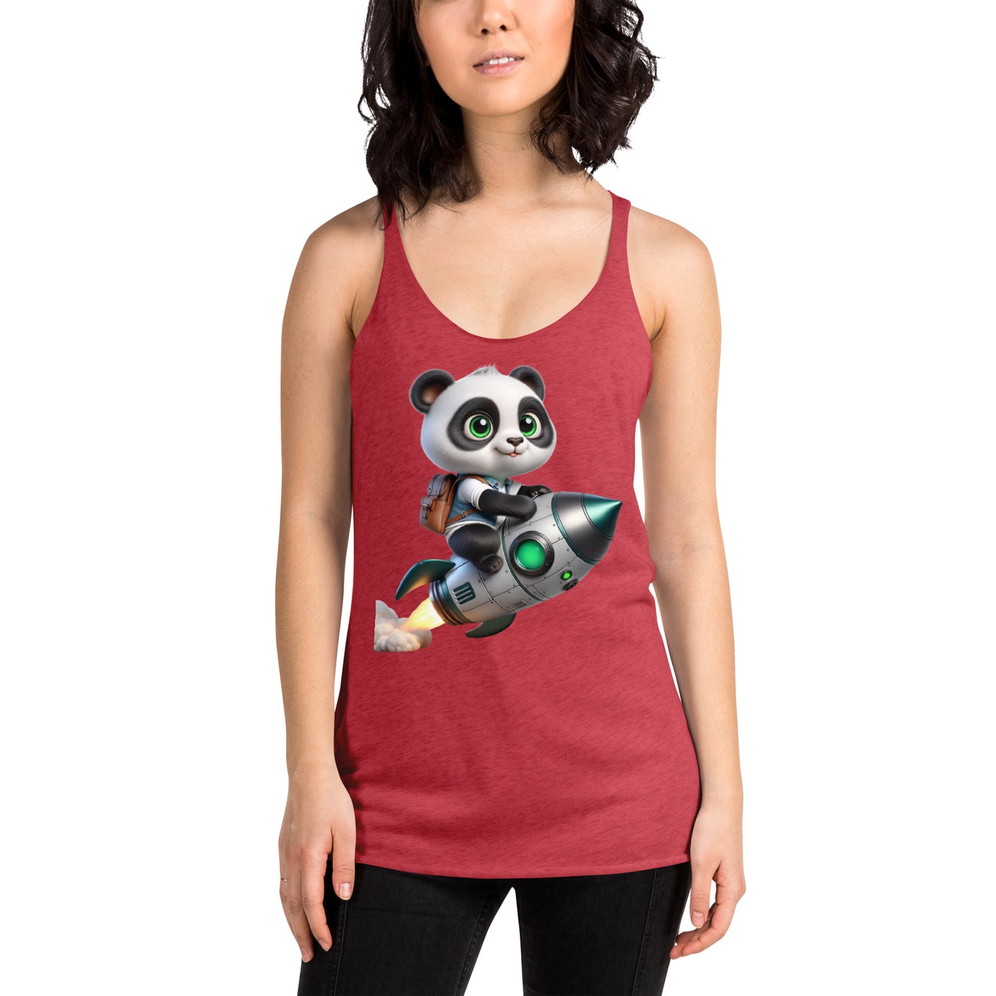 Women's Racerback Tank Top - Purpose the Panda Rocket Ride - Mission 11