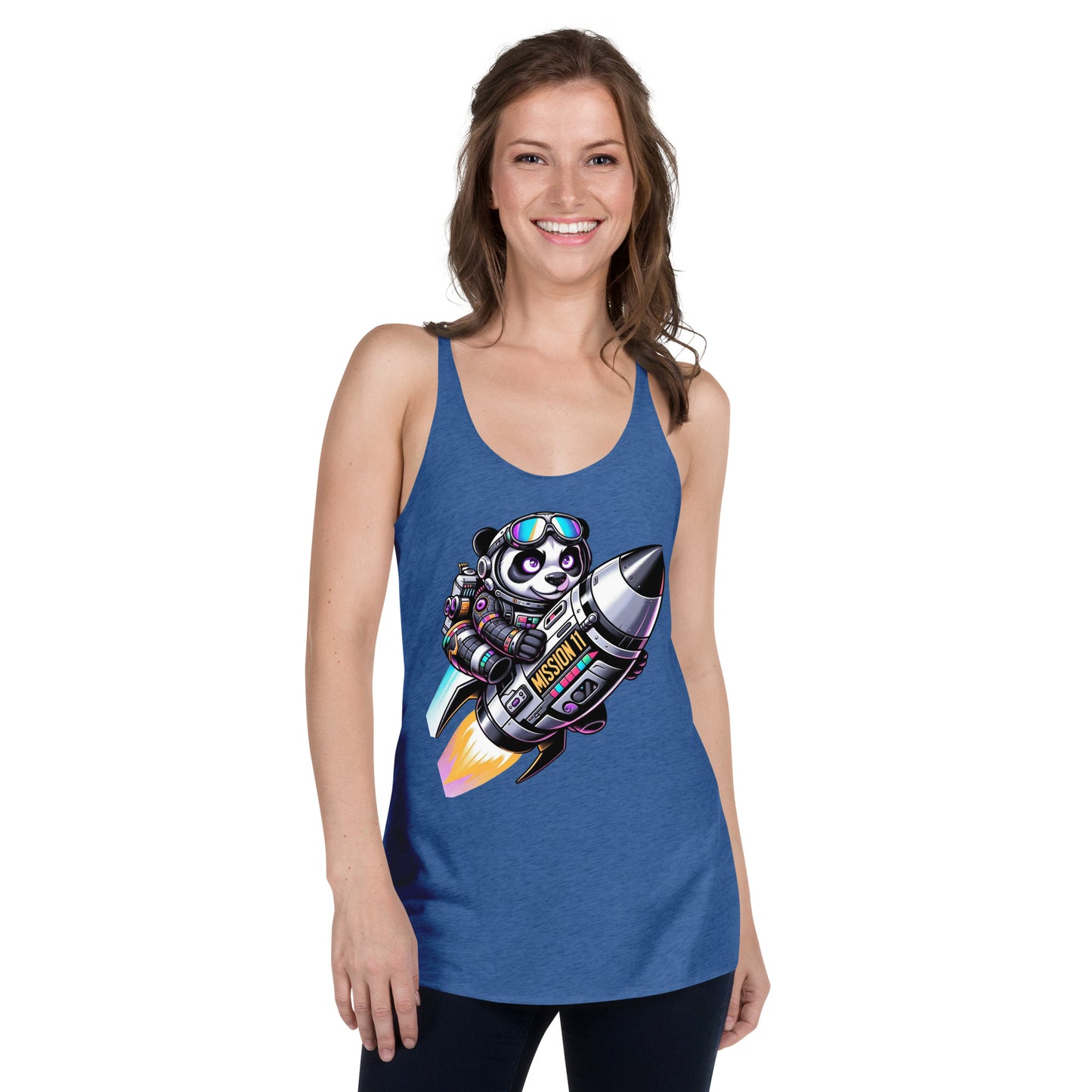 Women's Racerback Tank Top - Purpose the Panda Rocket - Mission 11