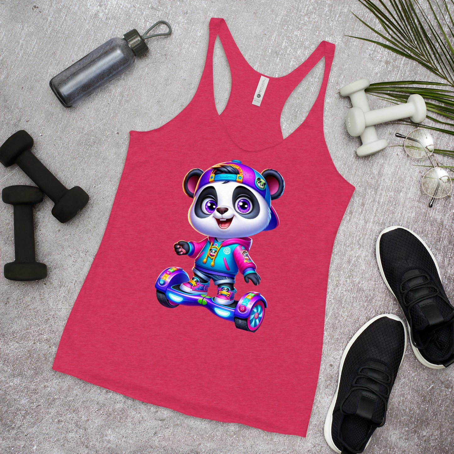 Women's Purpose the Panda Hoverboard Racerback Tank Top - Fun Mission 11 Apparel