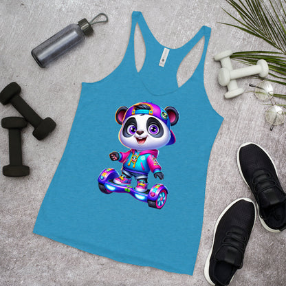 Women's Purpose the Panda Hoverboard Racerback Tank Top - Fun Mission 11 Apparel