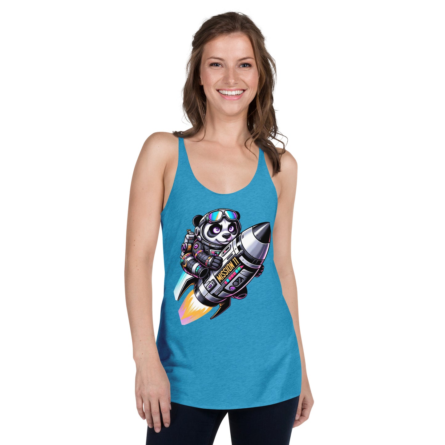 Women's Racerback Tank Top - Purpose the Panda Rocket - Mission 11